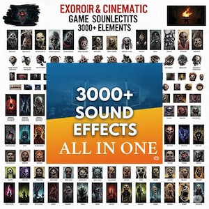 A 3000+ sounds professionally crafted for AAA-quality horror audio production  UI FX music loop character voices and cinematic impact sounds