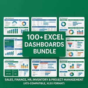 "Ultimatives Excel Dashboard Mega Bundle - 100+ Vorlagen für Verkauf, Buchhaltung, Bestandsaufnahme, Projektmanagement (ATS-kompatibel, XLSX-Format)"