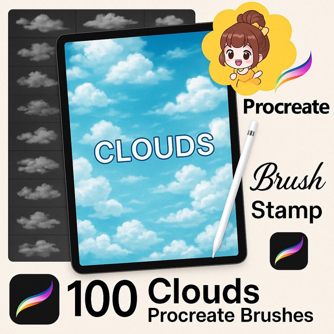 100 Cloud Procreate Brushes – Realistic Sky Texture Stamp Set - Etsy