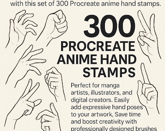 300 sellos de manos de anime para Procreate / Set de pinceles para poses de manga / Dibujo digital de manos / Paquete de pinceles para Procreate para artistas y diseñadores