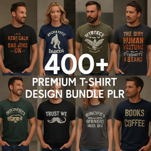 Lot de 400 t-shirts + Design Fitness « Citations drôles vintage, animaux de compagnie, thèmes des fêtes » (Noël, Halloween, etc.)