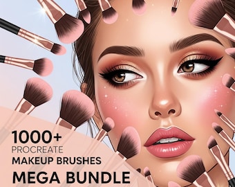 Megapaquete de más de 1000 pinceles de maquillaje Procreate: rostro, ojos, labios y más. Paquete de pinceles de belleza Procreate: más de 1000 pinceles de maquillaje de alto detalle.
