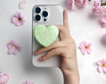 Impugnatura per telefono a forma di cuore in resina glitterata: ciondolo per telefono kawaii pastello
