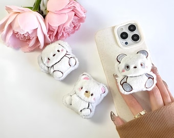 Sött plyschtelefongrepp – Kawaii djurtelefonställ