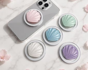 MAGNETIC Seashell Phone Grip Stand - Elegant Magsafe Phone Handle with Coastal Design