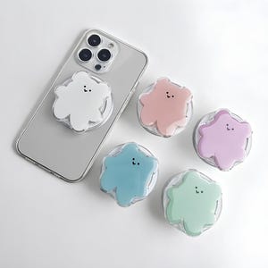 Magnetic Bear Phone Grip – Colorful cute pet phone holder – Blue white pink phone handle – Green phone stand – Unique bear phone charm