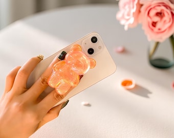 Glitter Jelly Bear Phone Grip – Resin Phone Stand, Smartphone Handle