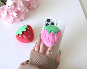 Erdbeer Plüsch Handygriff: Kawaii Kunstpelz Handyständer