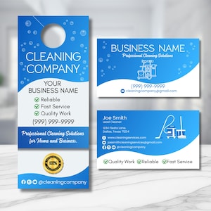 Cleaning Service Canva Template Bundle: Door Hanger & Business Card (PDF Download)