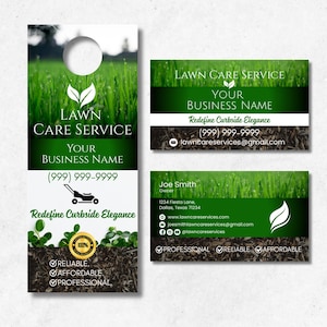 Lawn Care Door Hanger & Business Card Template: Editable Canva Design (Instant Download)