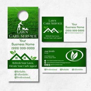 Lawn Care Door Hanger & Business Card Template: Canva Marketing Set (Digital Download)