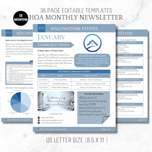 Editable HOA Newsletter Template: 36 Monthly Canva Pages (Digital Download)