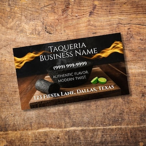 Sjabloon voor moderne taqueria-visitekaartjes | Mexicaanse restaurantkaart | Bewerkbaar canvasontwerp | Branding tacotrucks | Direct downloaden