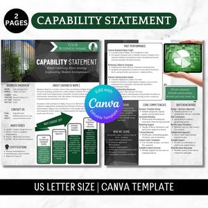 Capability Statement Template Canva | Editable 2-Page Small Business Design | Gov Contract & Past Performance Sheet