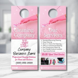 Pink Cleaning Service Door Hanger Template: Editable Canva Flyer