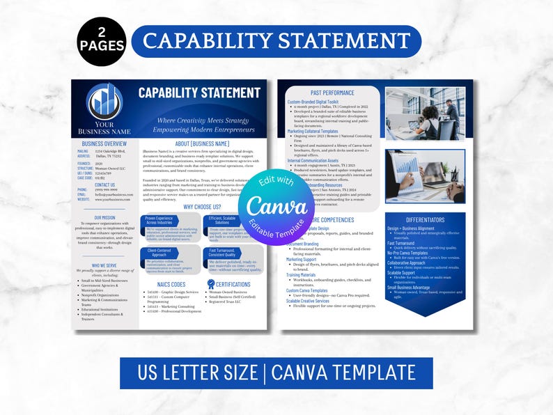 Editable Capability Statement Template: Small Business Marketing (US Letter PDF) image 1
