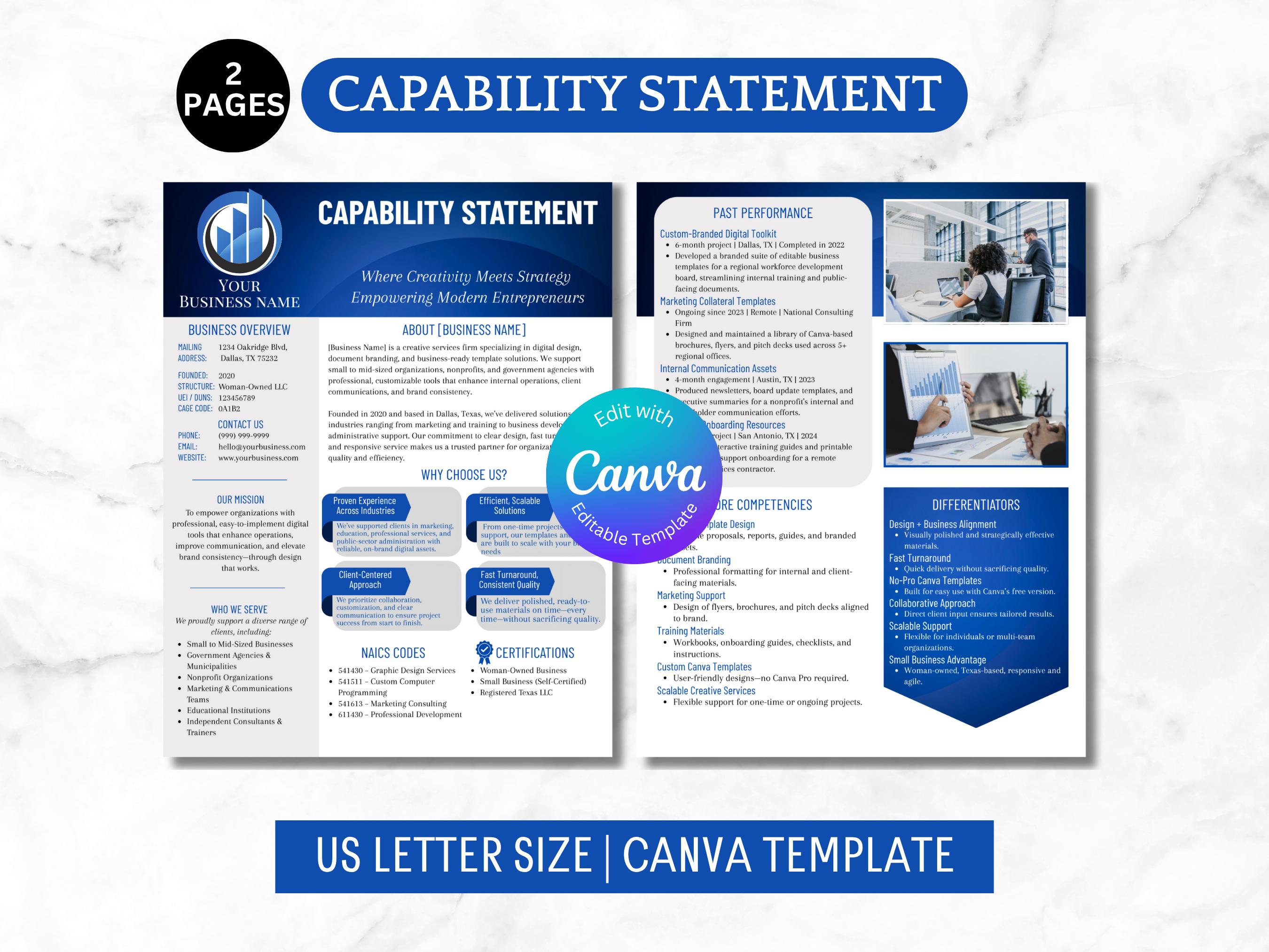 Editable Capability Statement Template: Small Business Marketing (US ...