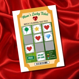 Divertente biglietto gratta e vinci per la festa della mamma / Modello Canva modificabile / Biglietto 5x7 stampabile / Download immediato / Biglietto in stile lotteria per la mamma / Regalo
