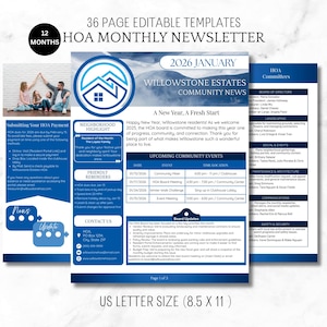 Modern HOA Newsletter Template Bundle | 36 Editable Canva Pages | Professional Community Association Newsletter Design