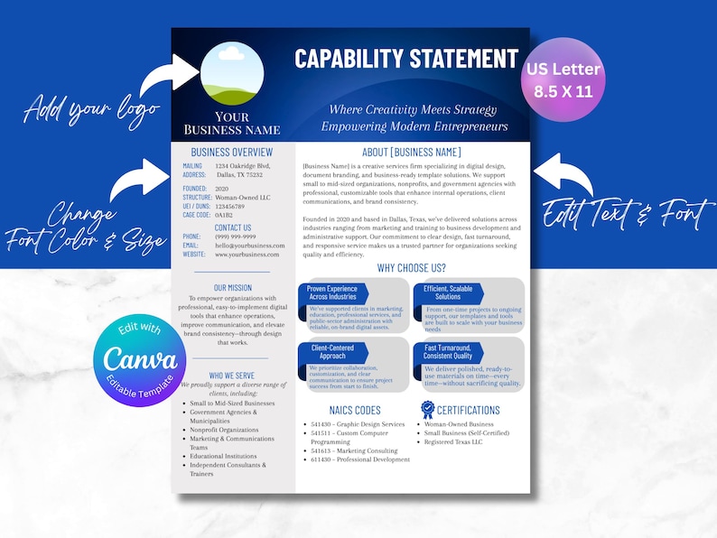 Editable Capability Statement Template: Small Business Marketing (US Letter PDF) image 2