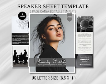 Editable Speaker Media Kit Template: Canva Design (3 Page)