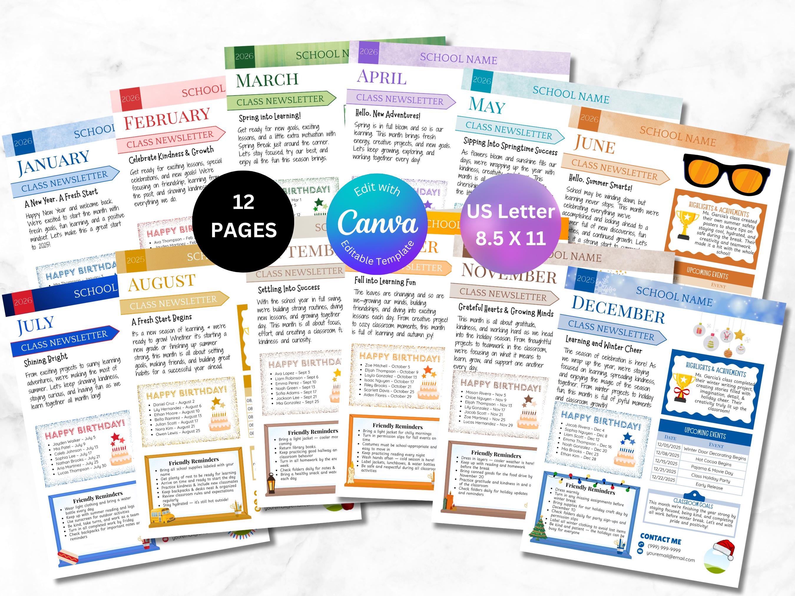 Editable School Newsletter Template: Monthly Classroom Updates (canva ...