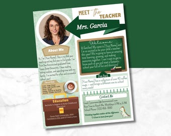 Boho Green Meet the Teacher Template: Editable Canva PDF