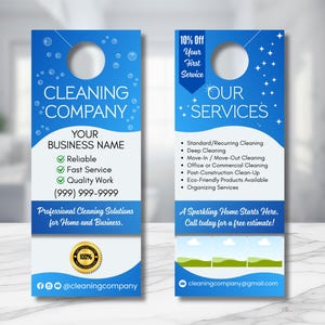 Editable Cleaning Service Door Hanger Template | Modern Minimalist Design | Canva Printable | Housekeeping Marketing Flyer