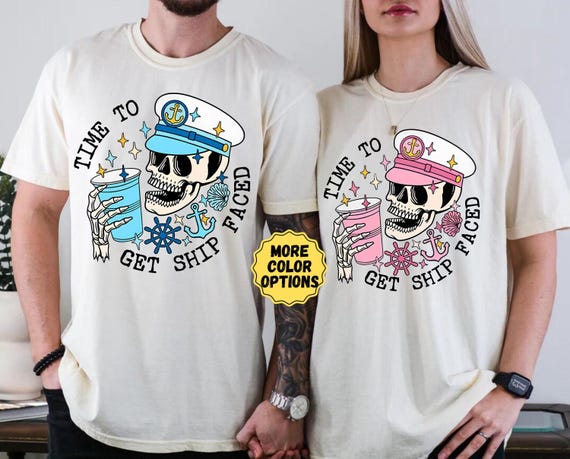 Comfort Colors® Time to Get Ship Faced Skull Shirt, Funny Couple Cruise Shirts, Cruise Vacation Tee, Honeymoon Shirt, Couple Matching Tee