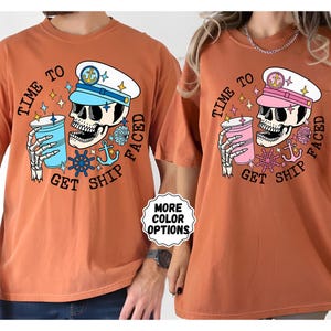 Comfort Colors® Time to Get Ship Faced Skull Shirt, Funny Couple Cruise Shirts, Cruise Vacation Tee, Honeymoon Shirt, Couple Matching Tee zdjęcie 10