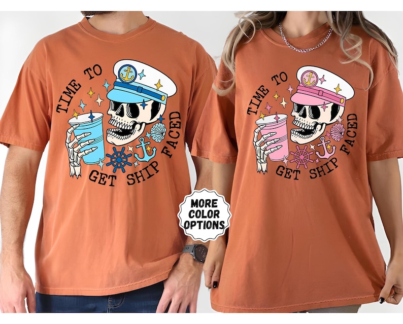 Comfort Colors® Time to Get Ship Faced Skull Shirt, Funny Couple Cruise Shirts, Cruise Vacation Tee, Honeymoon Shirt, Couple Matching Tee zdjęcie 10