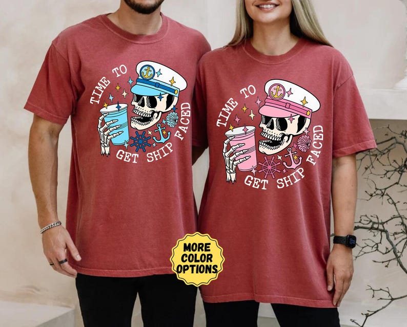 Comfort Colors® Time to Get Ship Faced Skull Shirt, Funny Couple Cruise Shirts, Cruise Vacation Tee, Honeymoon Shirt, Couple Matching Tee zdjęcie 9