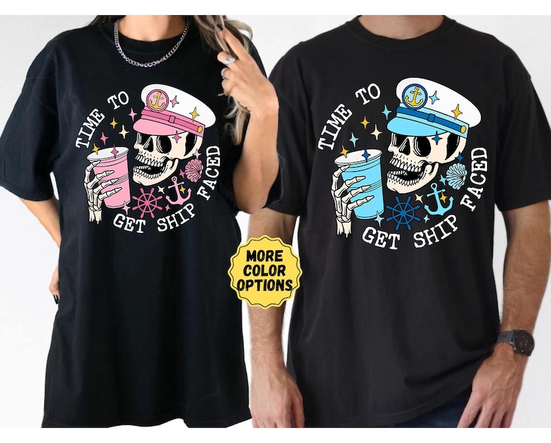 Comfort Colors® Time to Get Ship Faced Skull Shirt, Funny Couple Cruise Shirts, Cruise Vacation Tee, Honeymoon Shirt, Couple Matching Tee zdjęcie 7