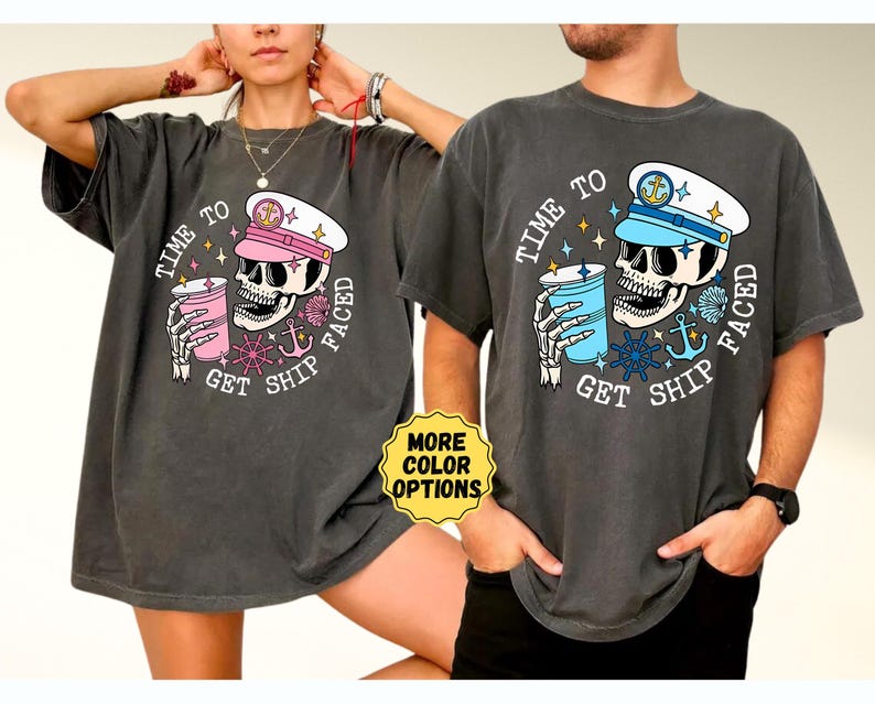 Comfort Colors® Time to Get Ship Faced Skull Shirt, Funny Couple Cruise Shirts, Cruise Vacation Tee, Honeymoon Shirt, Couple Matching Tee zdjęcie 8