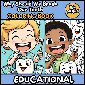 Kids Activities Coloring Book, Dental Hygiene Printable, Homeschool Health Lesson, Brushing Teeth & Dental Care Activity, Instant Download