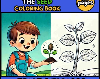 May include: A children's coloring book cover with the title "WHAT HAPPEN INSIDE THE SEED COLORING BOOK". The cover features a cartoon illustration of a boy holding a sprouting seed, with a split image showing a seed and a plant. The text "EDUCATIONAL" is at the bottom.