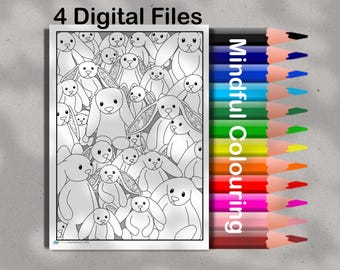 Página para colorear de conejitos de peluche: actividad de coloración consciente - Inspirada en Jellycat (PDF y JPG)