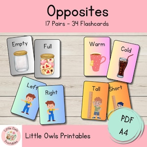 Opposés des jeux de cartes, Activité de vocabulaire à imprimer, Association de cartes, Activité d'association, Jeu de mémoire pour enfants d'âge préscolaire, Éducation spécialisée