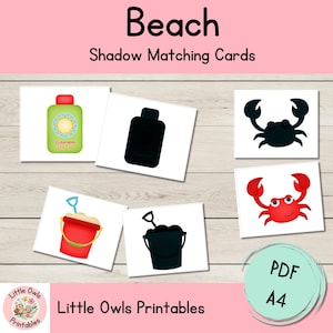 Beach Theme Shadow Matching Game- Toddler Activities- Preschool - Educational Printable- Silhouette Matching- Topic Activity, Summer Theme