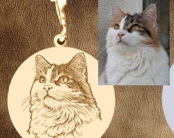 Custom Pet Portrait Necklace, Sterling Silver Cat Dog Medallion