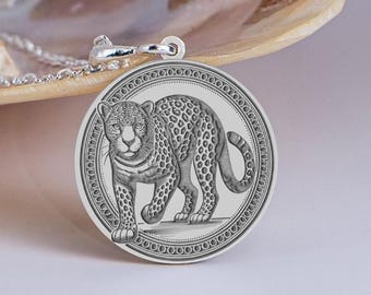 Sterling Silver Leopard Necklace: Animal Medallion, Animal Totem Gift for Nature Lovers