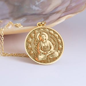 Silver  Buddha Necklace, Spiritual Meditation Pendant, Silver Buddha Medallion, Buddhist Jewelry, Gift for Yoga Lovers