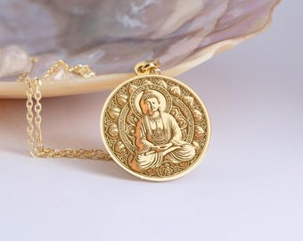 14K Gold Buddha Necklace: Spiritual Meditation Pendant