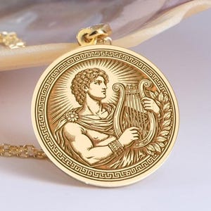 Collar de plata de ley con colgante de lira, dios griego Apolo / Joyería de mitología griega