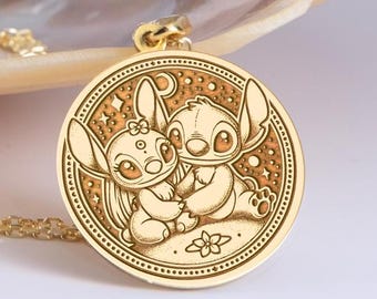 Collar Stitch de plata de ley, regalo de Lilo y Stitch para parejas, colgante de la amistad