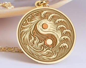 Sterling Silver  Yin Yang Necklace: Wave & Flame Medallion, Balance Jewelry