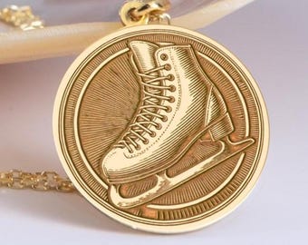 Sterling Silver Ice Hockey Skate Necklace: Skater Sports Jewelry