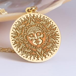 Silver Aztec Necklace, Ancient Sun God Necklace, Ancient Spirit Mask Pendant, Mythological Gold Jewelry, Aztec Sun Medallion