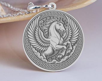 Sterling Silver Pegasus Medallion Necklace: Greek Mythology Fantasy Jewelry