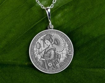 Japanischer Sonnenschirm Anhänger, 925 Silber Geisha Anhänger